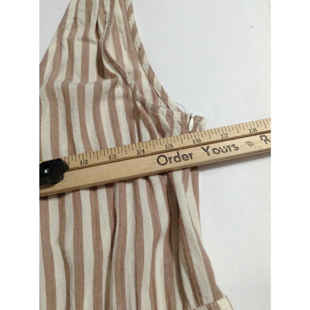 Hem & Thread Striped Wide Leg Jumpsuit Womens Boho Tan White Rayon Lined Small - Picture 4 of 11